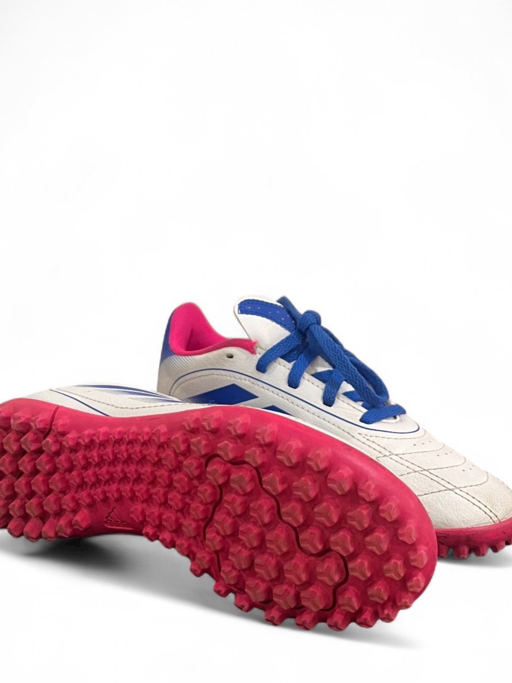 adidas Kids' Goletto IX Turf Soccer Cleats with Blue Stripes and Pink Accents - Picture 2 of 4